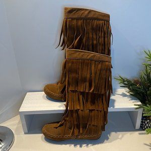 Yoki Kids Tall Fringe Moccasin Boots